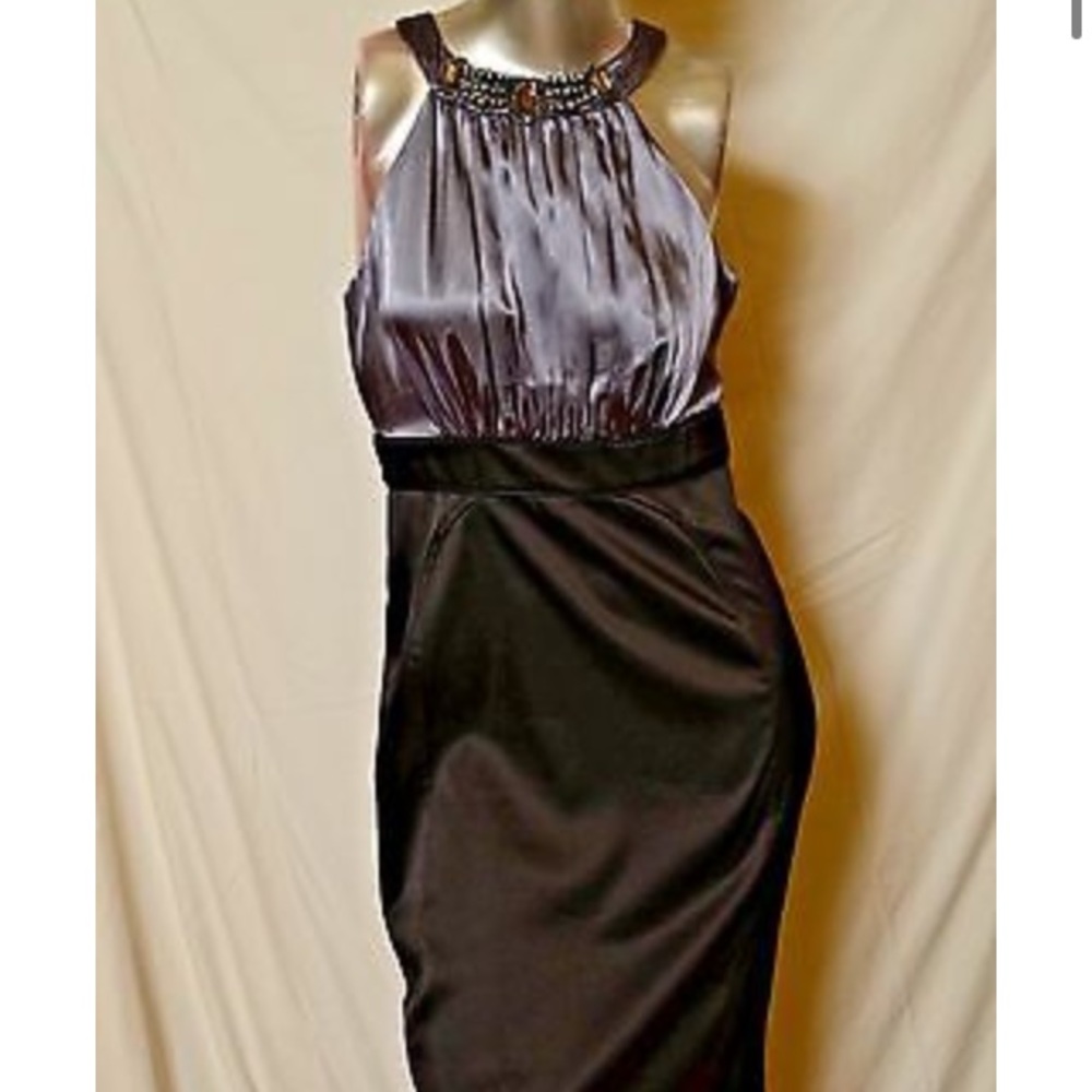 Jones wear Gray/Black Satin Fitted Halter Dress